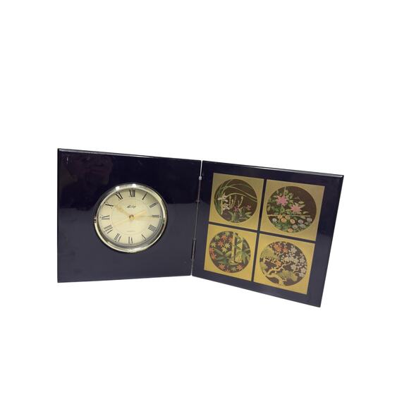 Vintage Japanese Black Lacquer Folding Table Clock Traditional Ornamental - Picture 1 of 9